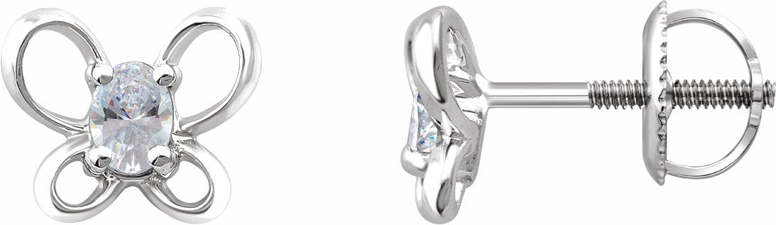 14K White 4x3 mm Oval April Youth Butterfly Birthstone Earrings