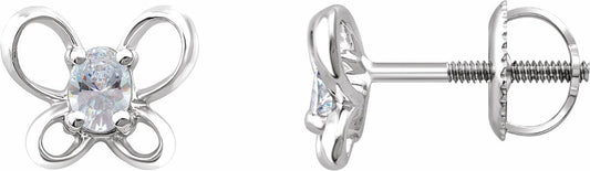 14K White 4x3 mm Oval April Youth Butterfly Birthstone Earrings