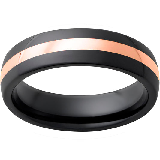 Black Diamond Ceramic Domed Band with a 2mm 14K Rose Gold Inlay