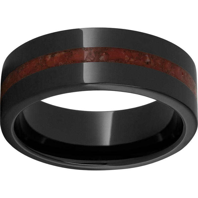 Black Diamond Ceramic Pipe Cut Band with 2mm Coral Inlay