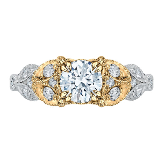 Shah Luxury 14K Two-Tone Gold Round Diamond Floral Engagement Ring (Semi-Mount)
