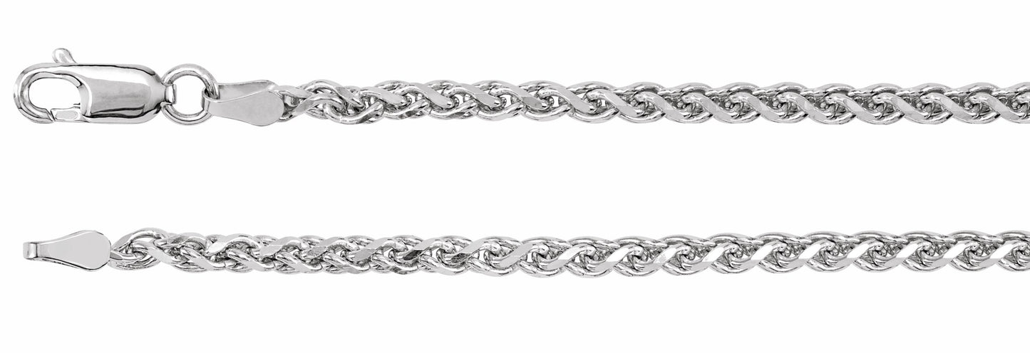 14K White 2.75 mm Diamond Cut Wheat 7 Chain