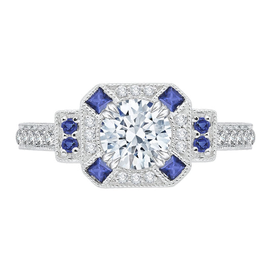 Shah Luxury 14K Two-Tone Gold Round Diamond and Sapphire Engagement Ring (Semi-Mount)