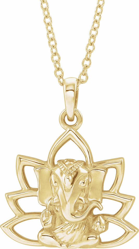 14K Yellow Ganesha 16-18 Necklace