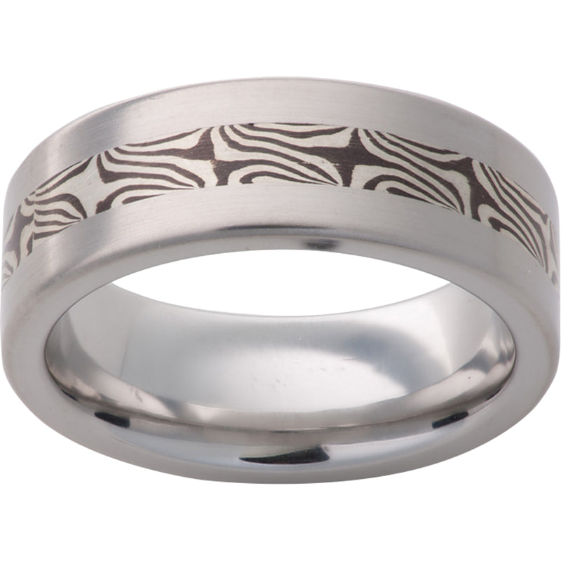 Serinium Pipe Cut Band with Sterling Silver Mokume Gane Shakudo Inlay