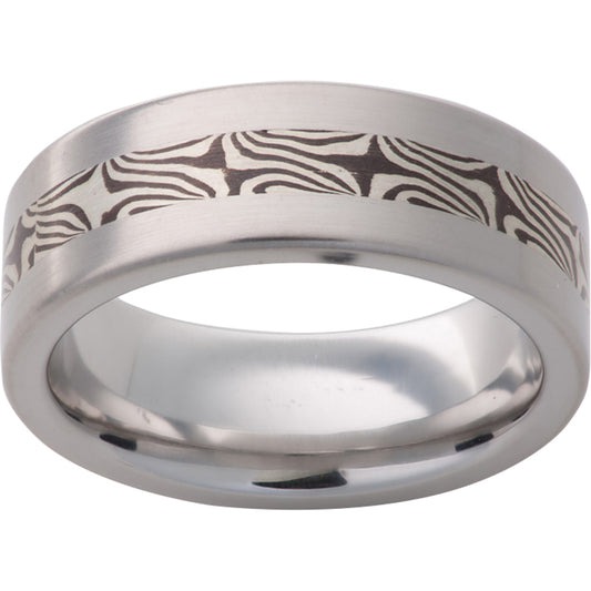 Serinium Pipe Cut Band with Sterling Silver Mokume Gane Shakudo Inlay