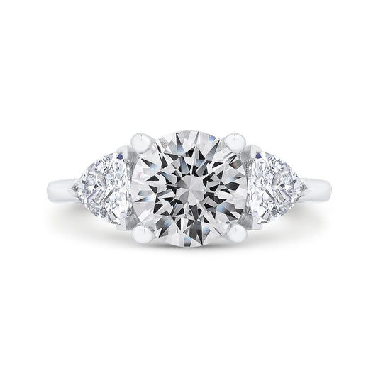 Shah Luxury 14K White Gold Three Stone Engagement Ring Center Round with Trillion sides Diamond