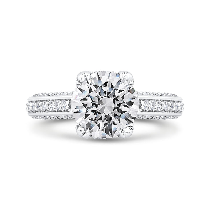 Shah Luxury 14K White Gold Round Cut Diamond 1/2 Run Engagement Ring (With Center)