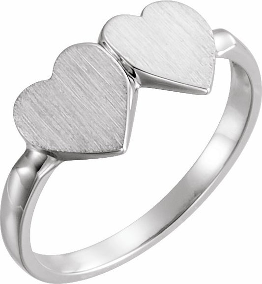 14K White 13.8x7 mm Double Heart Signet Ring