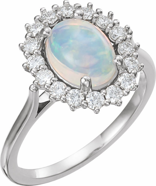 14K White Ethiopian Opal & 3/8 CTW Diamond Ring