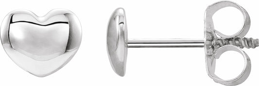 14K White 5.9x5.4 mm Youth Puffed Heart Earrings