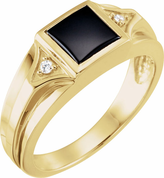 14K Yellow Onyx & .04 CTW Diamond Bezel-Set Ring