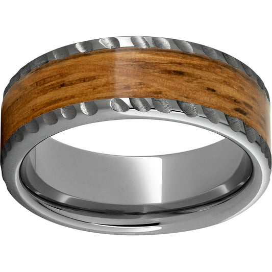 Rugged Tungsten  8mm Pipe Cut Band with Single Malt Barrel Aged Inlay and Notched Edge