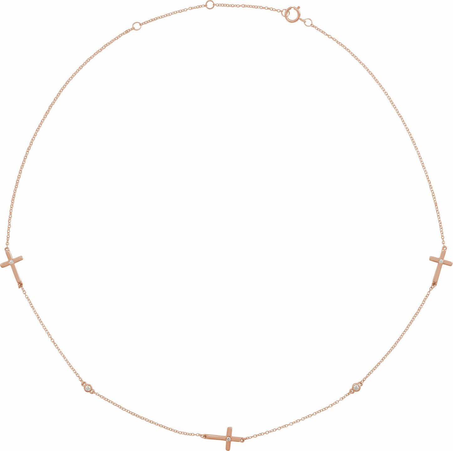 14K Rose 1/10 CTW Diamond 5-Station Cross Adjustable 16-18u201d Necklace