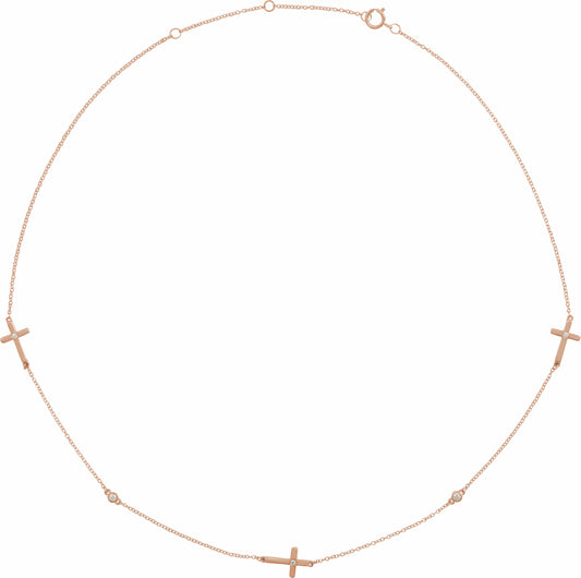 14K Rose 1/10 CTW Diamond 5-Station Cross Adjustable 16-18u201d Necklace