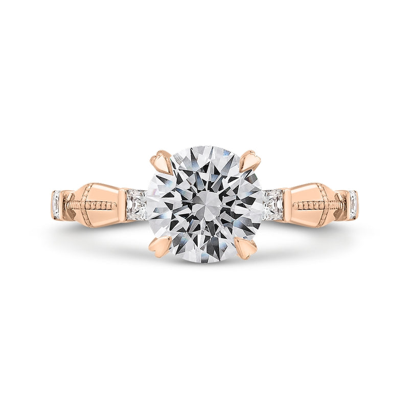 Shah Luxury 14K Rose Gold Round Cut Diamond Engagement Ring (Semi-Mount)