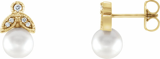 14K Yellow Freshwater Pearl & .06 CTW Diamond Earrings