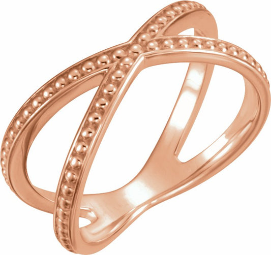 14K Rose Beaded Criss-Cross Ring