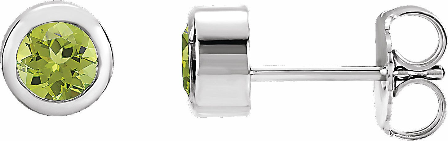 14K White 4 mm Round Genuine Peridot Birthstone Earrings