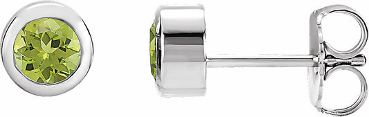 14K White 4 mm Round Genuine Peridot Birthstone Earrings