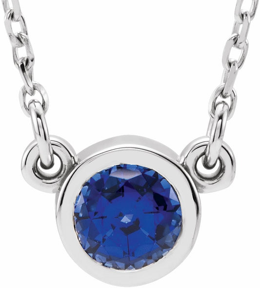 14K White 4 mm Round White Sapphire Bezel-Set Solitaire 16 Necklace