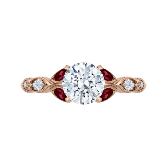 Shah Luxury 14K Rose Gold Round Diamond and Ruby Engagement Ring (Semi-Mount)
