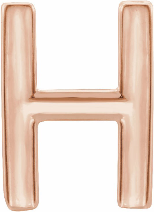 14K Rose Single Initial H Earring