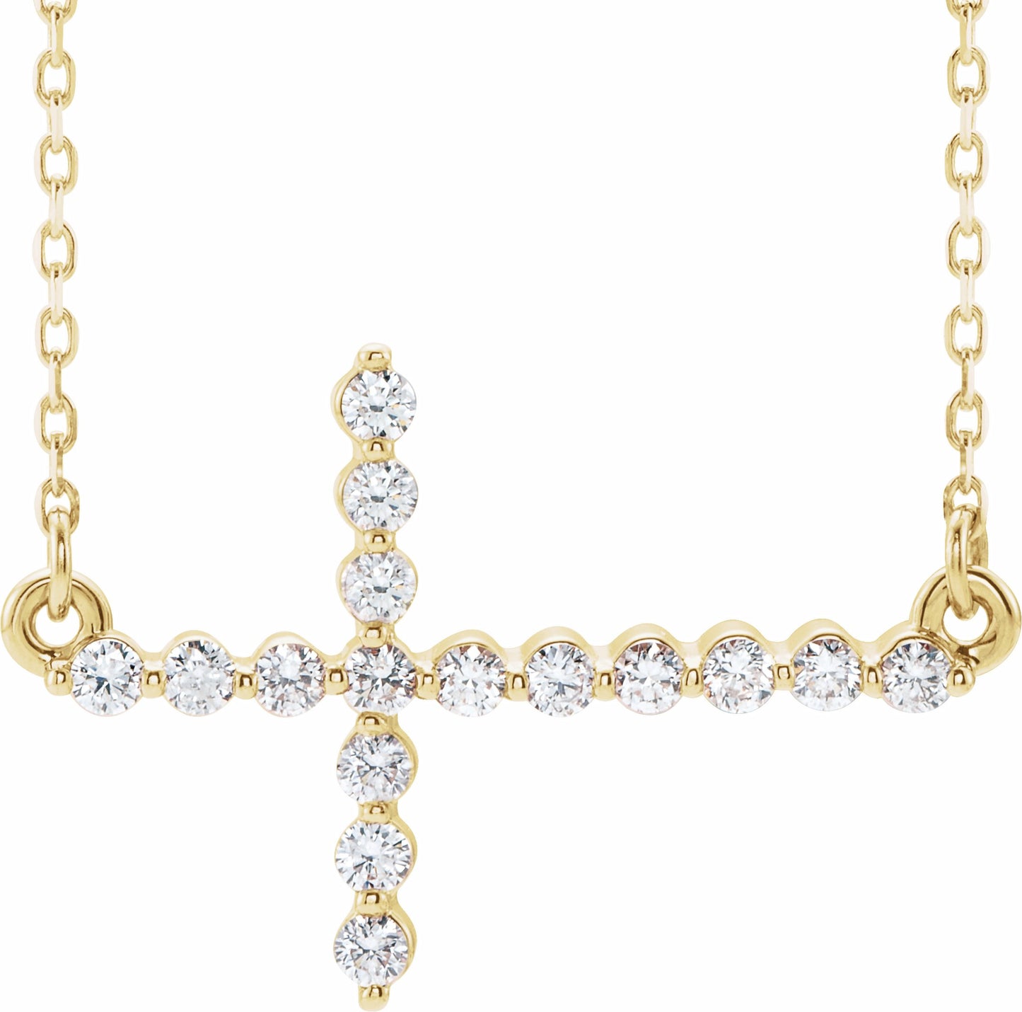 14K Yellow 1/4 CTW Diamond Sideways Cross 16-18 Necklace