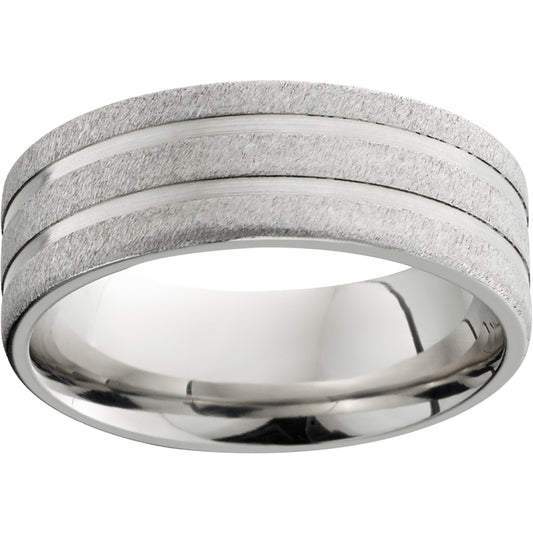 Serinium Pipe Cut Band with Two 1mm Grooves and Stone Finish