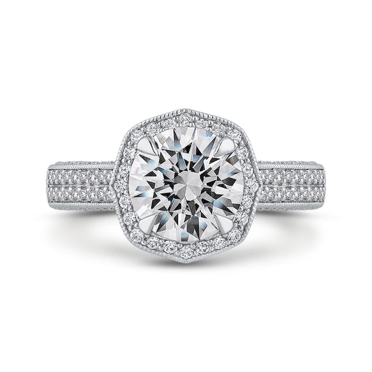 Shah Luxury 14K White Gold Round Diamond Halo Engagement Ring (Semi-Mount)