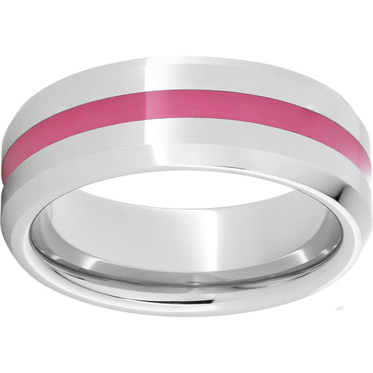 Serinium Beveled Edge Band with Pink Enamel Inlay