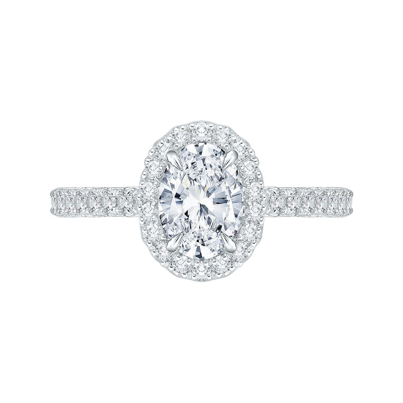 Shah Luxury Oval Diamond Halo Engagement Ring In 14K White Gold (Semi-Mount)