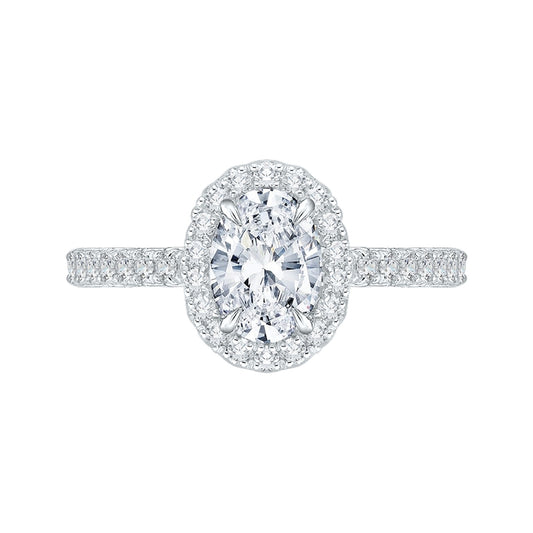 Shah Luxury Oval Diamond Halo Engagement Ring In 14K White Gold (Semi-Mount)