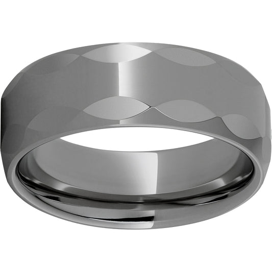 Rugged Tungsten  8mm Domed Band with Oval Facets and Polished Finish