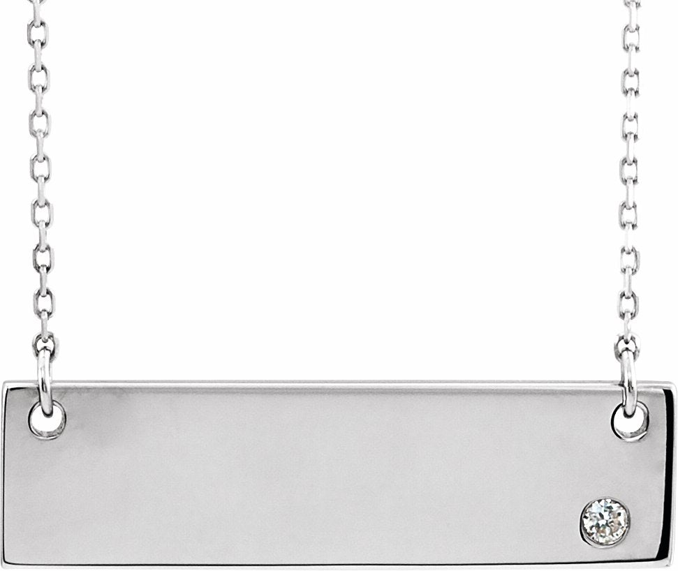 14K White .03 CT Diamond Bar 18 Necklace without Engraving