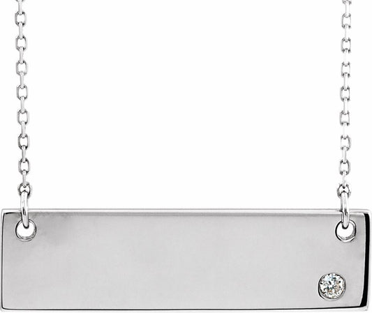 14K White .03 CT Diamond Bar 18 Necklace without Engraving