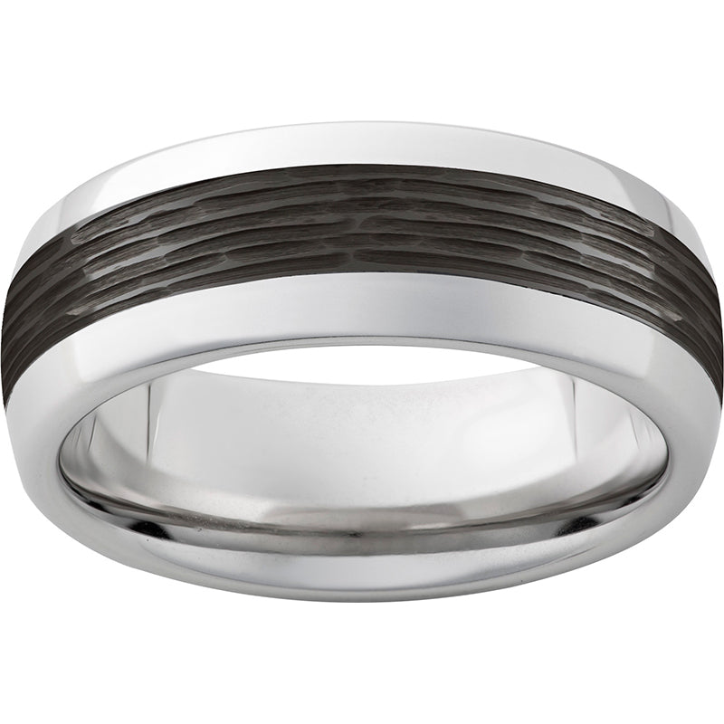 Serinium Domed Band with Bark Finished Black CeramicInlay