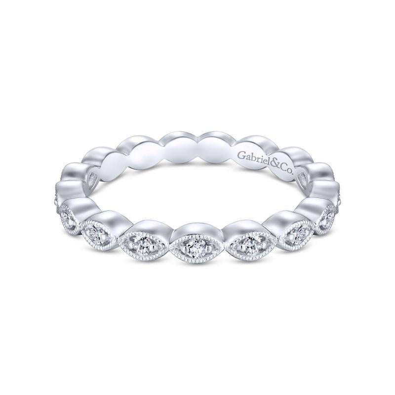Gabriel & Co. 14k White Gold Victorian Diamond Wedding Band