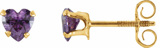 14K Yellow 4x4 mm Heart Amethyst Youth Stud Earrings