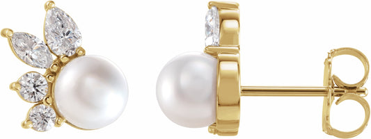 14K Yellow Akoya Cultured Pearl & 1/2 CTW Diamond Earrings
