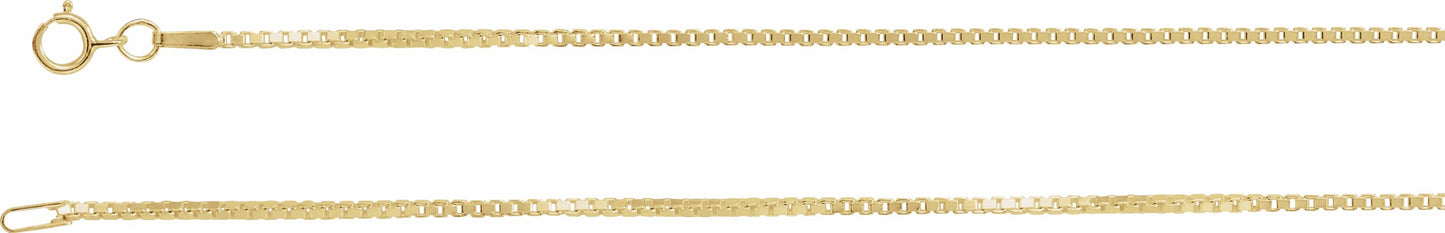 14K Yellow 1.3 mm Diamond Cut Box 7 Chain with Spring Ring