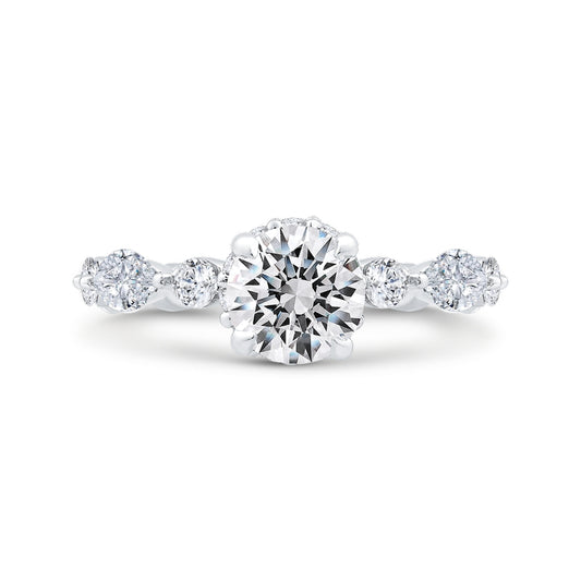 Shah Luxury Round Cut Diamond Floral Engagement Ring In 14K White Gold (Semi-Mount)