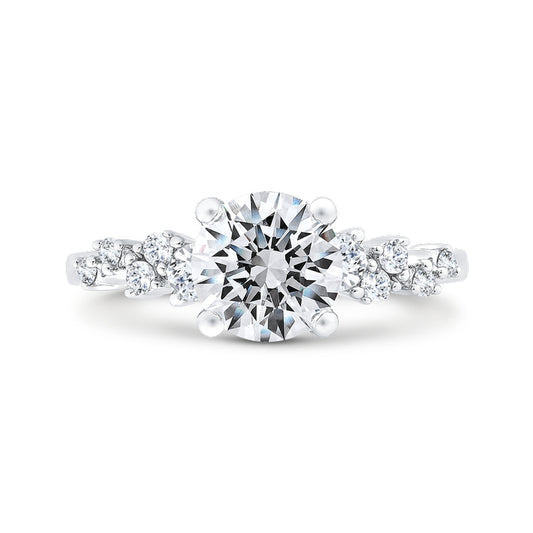 Shah Luxury 14K White Gold Round Cut Diamond Engagement Ring  (With Center)