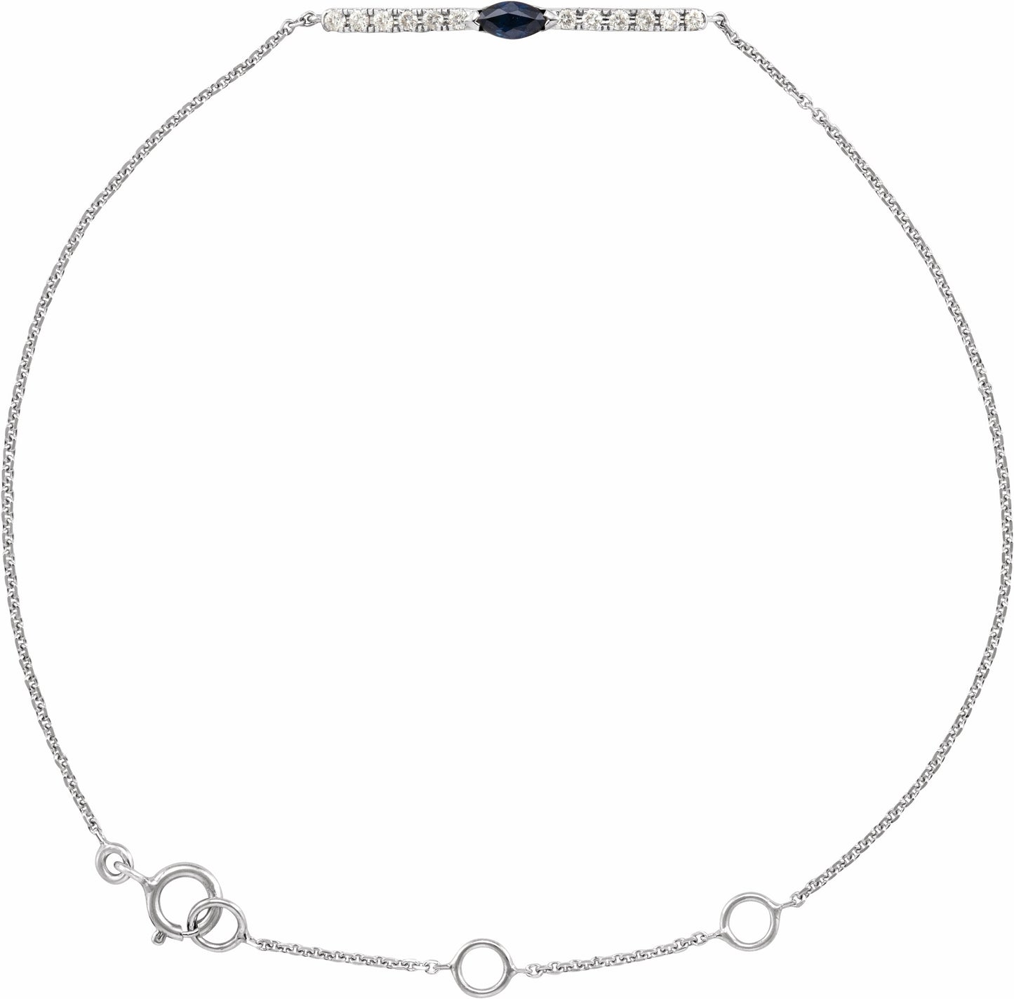 14K White Blue Sapphire & .06 CTW Diamond Bar 5-7 Bracelet