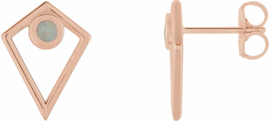 14K Rose Opal Cabochon Pyramid Earrings