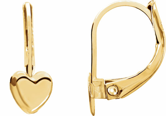 14K Yellow Heart Lever Back Earrings