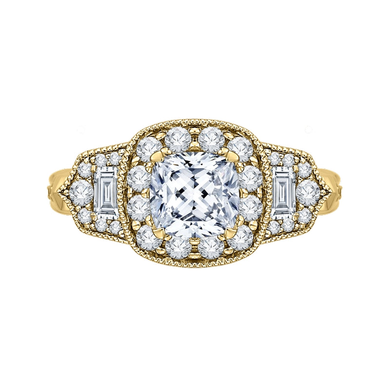 Shah Luxury 14K Yellow Gold Cushion Diamond Halo Vintage Engagement Ring (Semi-Mount)