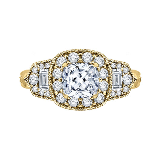 Shah Luxury 14K Yellow Gold Cushion Diamond Halo Vintage Engagement Ring (Semi-Mount)