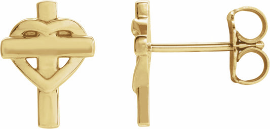 14K Yellow Heart & Cross Earrings
