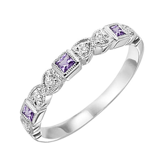 Gems One 14Kt White Gold Diamond (1/10Ctw) & Amethyst (1/6 Ctw) Ring